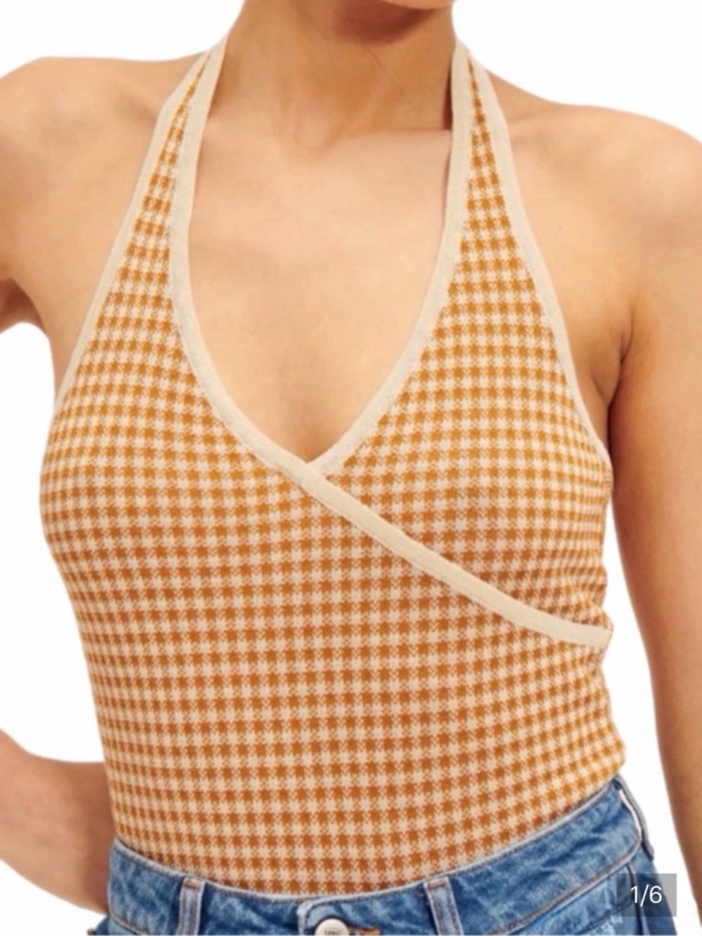 Rouje Orion To
Beige and Tan Houndstooth Halter Camisole